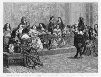Carlos II e sua corte no palácio durante a Praga de Londres, c1665-1666 1890 de Unbekannt