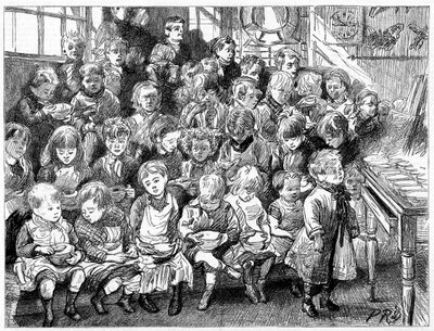 Crianças esperando a sopa na hora do jantar, London Board School, Dinamarca Terrace, Islington, 1889 de Unbekannt