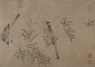Bulbuls chineses na flor de cerejeira. de Unbekannt
