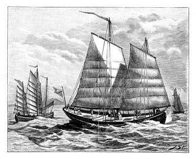 Barcos chineses no rio Cantão, século XIX de Unbekannt