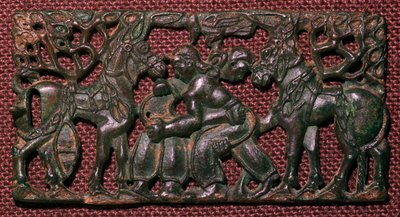 Placa de arnês de bronze chinês de homens de luta livre, século 5 aC de Unbekannt