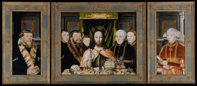 Bênção de Cristo, cercado por uma família doadora, ca. 1573-82. de Unbekannt