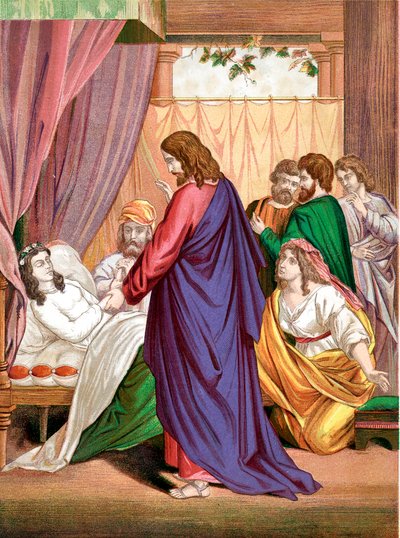 Cristo ressuscitando a filha de Jairo, governador da Sinagoga, dentre os mortos, meados do século XIX de Unbekannt