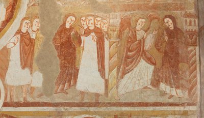 Igreja (Église Saint-Martin). Interior. Quadros de parede (fresco). Parede oeste da nave. Pormenor. Acusação e Anunciação da Virgem. Século XII. de Unbekannt