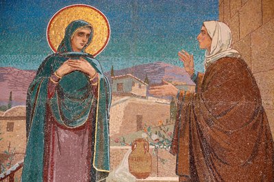 Igreja do Salvador sobre o Sangue derramado ou Igreja da Ressurreição; A Visitação : Maria visita sua parente Isabel ; Saint-Petersburg Rússia de Unbekannt
