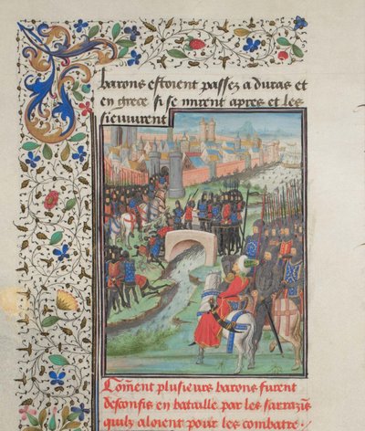 Confronto do exército dos barões e dos sarracenos. Miniatura da História de William of Tyre, 1460s de Unbekannt