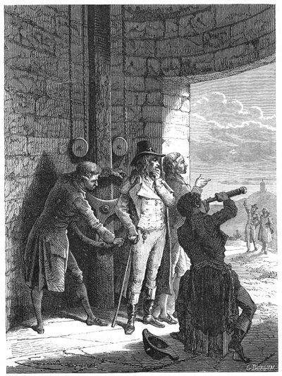 Claude Chappe demonstrando seu sistema de semáforo de telégrafo óptico em 1793 c1870 de Unbekannt