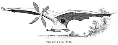 Clement Aders, pássaro voador Eole, o primeiro avião pilotado a decolar sob seu próprio vapor, 1890 de Unbekannt