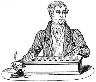 Balconista usando uma máquina de adicionar Pascal, 1835 de Unbekannt