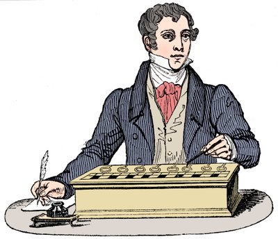Balconista usando uma máquina de adicionar Pascal, 1835 de Unbekannt