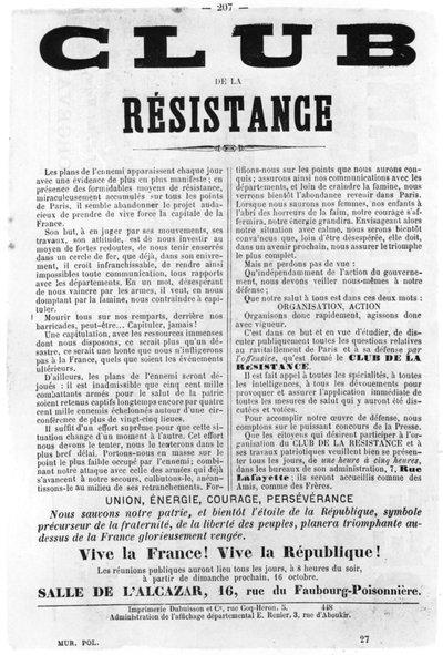 Club de la Resistance, de pôsteres políticos franceses da Comuna de Paris, maio de 1871 de Unbekannt