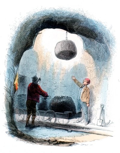 Mineração de carvão: enviando cestos de carvão para a superfície de uma mina, 1852 de Unbekannt