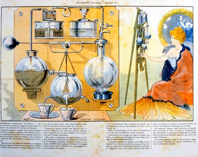 Máquina de fazer café ou chá aquecida por uma pequena lâmpada de espírito, 1900 de Unbekannt