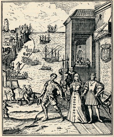 Colombo com Ferdinand e Isabella, 3 de agosto de 1492, 1912 de Unbekannt