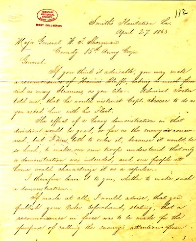 Cópia contemporânea de carta de U. S. Grant, Smith