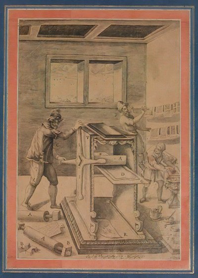 Copper Plate Printers at Work, Folio do Davis Album, Irã, datado de A.H. 1199A.D. 1784-85. de Unbekannt
