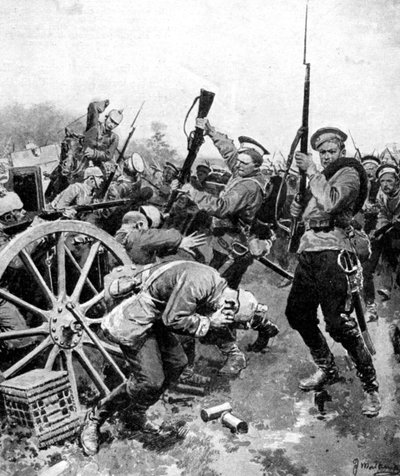 Ataque cossaco às tropas alemãs, Prússia Oriental, Primeira Guerra Mundial, 1914 de Unbekannt