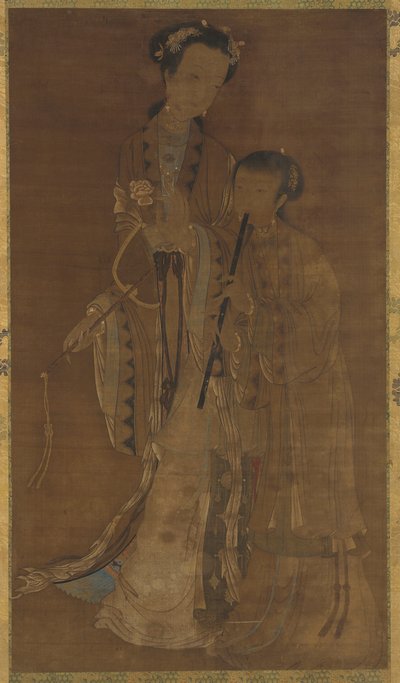 Cortesãs com leque e flauta, dinastia Qing, séculos XVII-XVIII. de Unbekannt