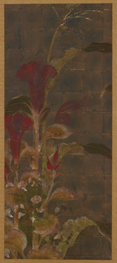 Coxcombs, milho e glória-da-manhã, período Momoyama, 1568-1615. de Unbekannt