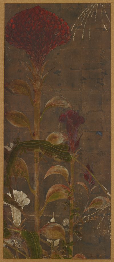 Coxcombs, milho e glória-da-manhã, período Momoyama, 1568-1615. de Unbekannt