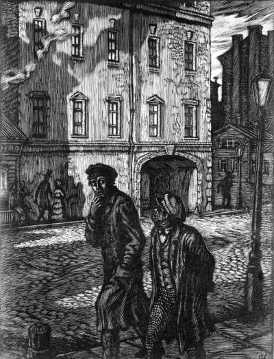 Romance "Crime e Castigo" de Fyodor Dostoyevsky, Ilustração de Feodor Konstantinov (Woodcut) de Unbekannt