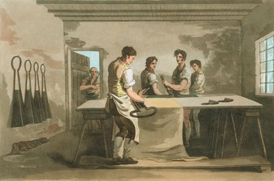 Cortar lã para dar uma pilha uniforme após a soneca ter sido levantada, 1814 de Unbekannt