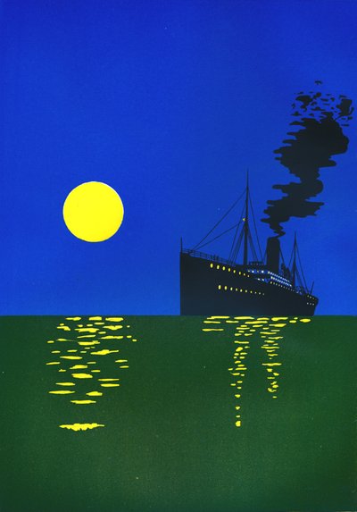 Navio de cruzeiro no mar com o sol, 1909. de Unbekannt