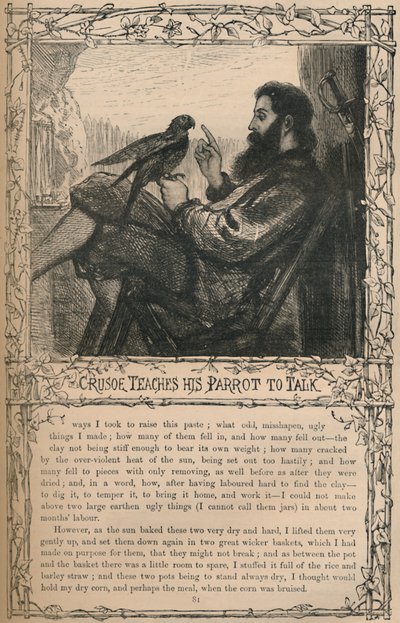 Crusoé ensina seu papagaio a falar, c1870 de Unbekannt