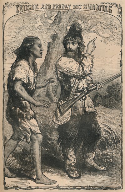 Crusoé e tiroteio na sexta-feira, c1870 de Unbekannt