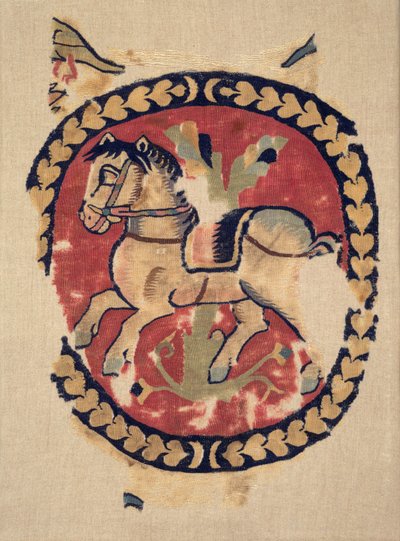 Fragmento de cortina com cavalo a galope, 500s. de Unbekannt