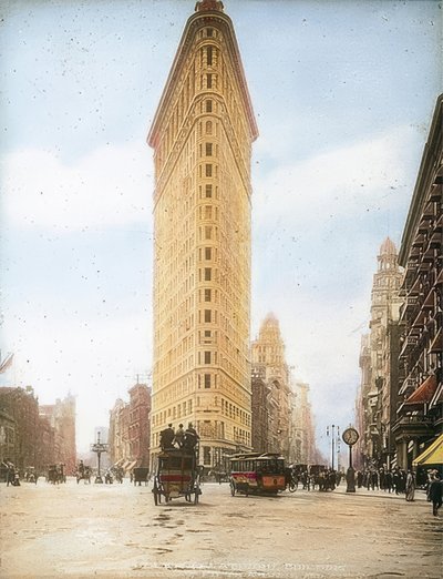 O edifício Flatiron (edifício completo). Um dos arranha-céus mais antigos de Nova York. Por volta de 1905 de Unbekannt