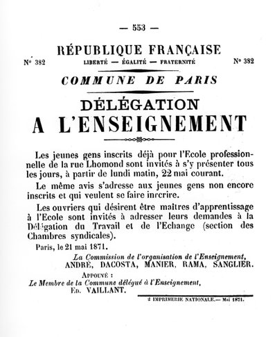 Delegação a Delegação L, de cartazes políticos franceses da Comuna de Paris, maio de 1871 de Unbekannt