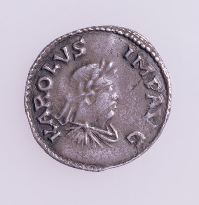 Denier de Carlos Magno (742-814) obverso mostrando um retrato de Carlos Magno, Quentovic Mint 768-814 (prata) (para o reverso ver: 110164) de Unbekannt