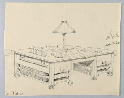 Design para Mesa de Armazenamento para Biblioteca Maciça com Duas Prateleiras Abertas em Ambos os Lados, 1900-05 de Unbekannt