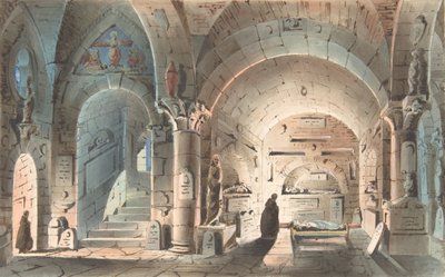 Design para um cenário de palco: cena da cripta, 1830-40. de Unbekannt