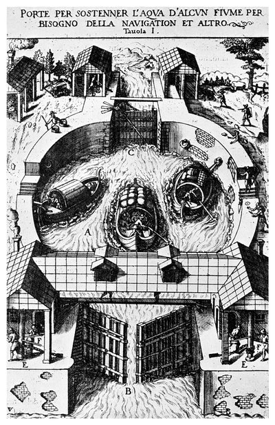 Projeto para trancas de canal com dobradiças de Leonardo da Vinci, século XV de 1956 de Unbekannt