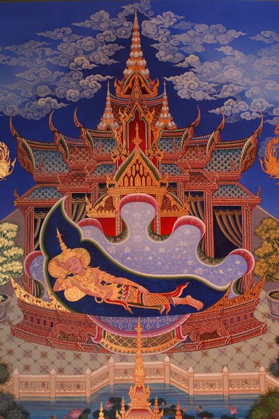 Detalhe de uma pintura mural no Uposatha (hall do santuário) do templo de Buddhapadipa, Wimbledon, Grande-Bretagne de Unbekannt