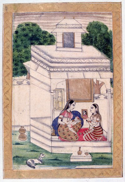Dhanashri Ragini, Álbum Ragamala, Escola de Rajasthan, século XIX de Unbekannt