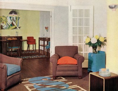 Sala de jantar e lounge em um apartamento reconstruído em Londres para a sra. Harry Ewbank em Bryanston Court de Unbekannt