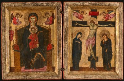 Díptico da Virgem com o Menino Entronizado e a Crucificação, 127585. de Unbekannt