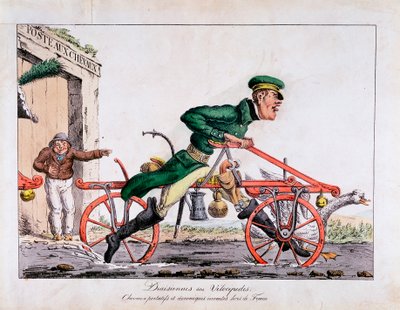 Draisienne ou velocípede mostrado substituindo cavalos no serviço postal francês, 1818 de Unbekannt