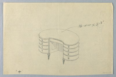 Desenho, Desenho para Mesa de Escrita em Forma de Rim A com Oito Gavetas de Unbekannt