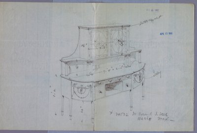 Desenho, Design para Aparador com Armário de Vidro Acima de Unbekannt