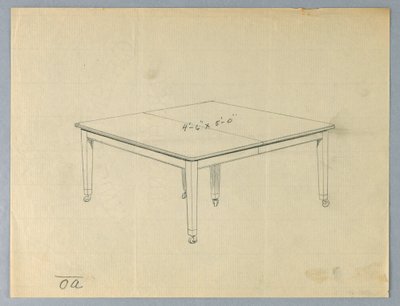 Desenho, Desenho para mesa de jantar rectangular de seis patas de Unbekannt
