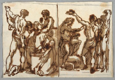 Desenho, o julgamento de Salomão; O Esfolamento de Marsyas, ca. 1820 de Unbekannt