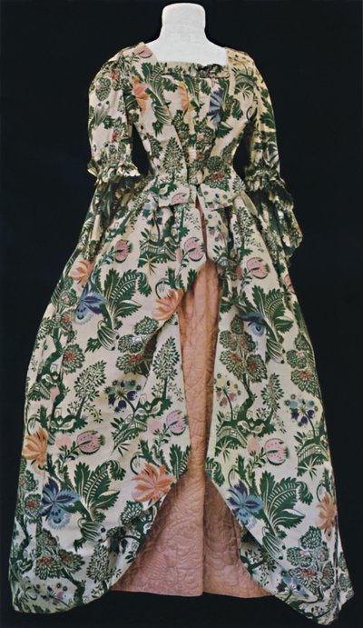 Vestido de seda Spitalfields, com anágua acolchoada de cetim rosa. Segunda metade do século XVIII, de Unbekannt