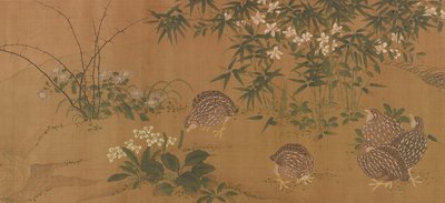 Patos, flores e codornas, dinastia Ming, 1368-1644. de Unbekannt