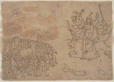 Durga Confronta o Exército do Demônio Chikshura: Cena do Devi Mahatmya , ca. 1780. de Unbekannt