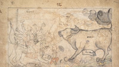 Durga confronta o Buffalo Demon Mahisha: cena do Devi Mahatmya, Ka. 1780. de Unbekannt