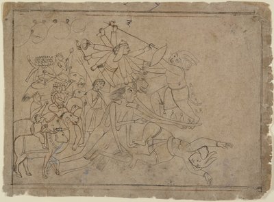 Durga, Kali e as matrikas lutam contra o demônio Raktabija: cena do Devi Mahatmya, Ka. 1780. de Unbekannt